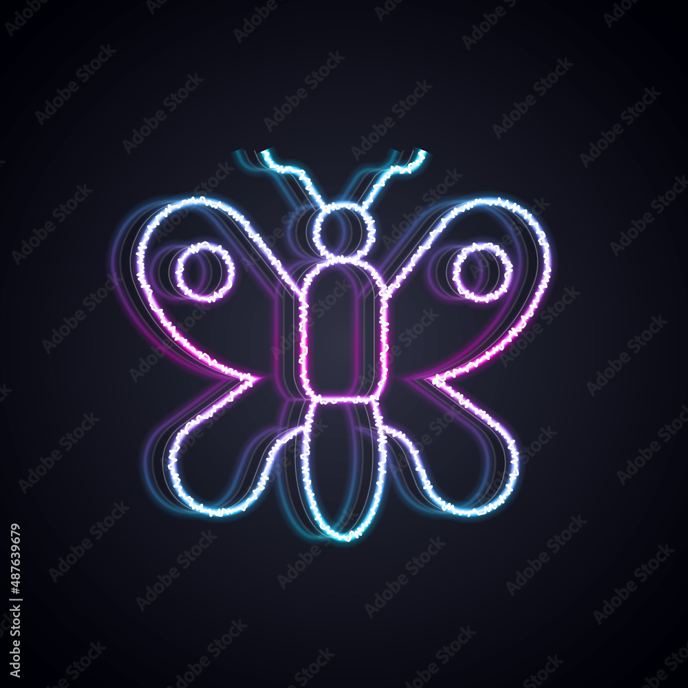 Glowing neon line Butterfly icon isolated on black background. Vector