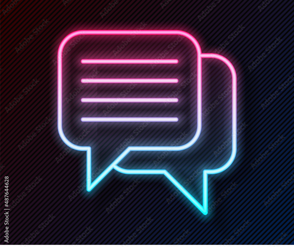 Glowing neon line Speech bubble chat icon isolated on black background. Message icon. Communication 