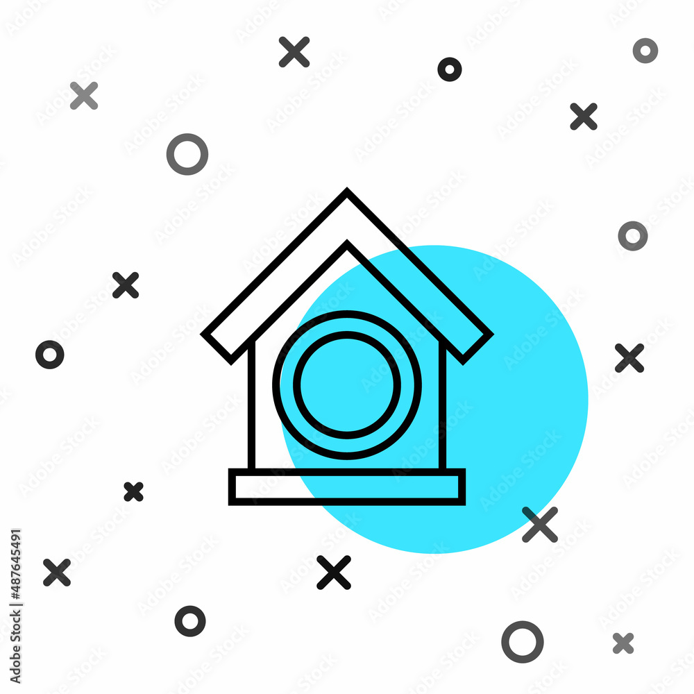 Black line Dog house icon isolated on white background. Dog kennel. Random dynamic shapes. Vector