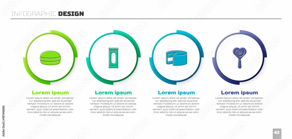 Set Macaron cookie, Candy, Cake and Lollipop. Business infographic template. Vector