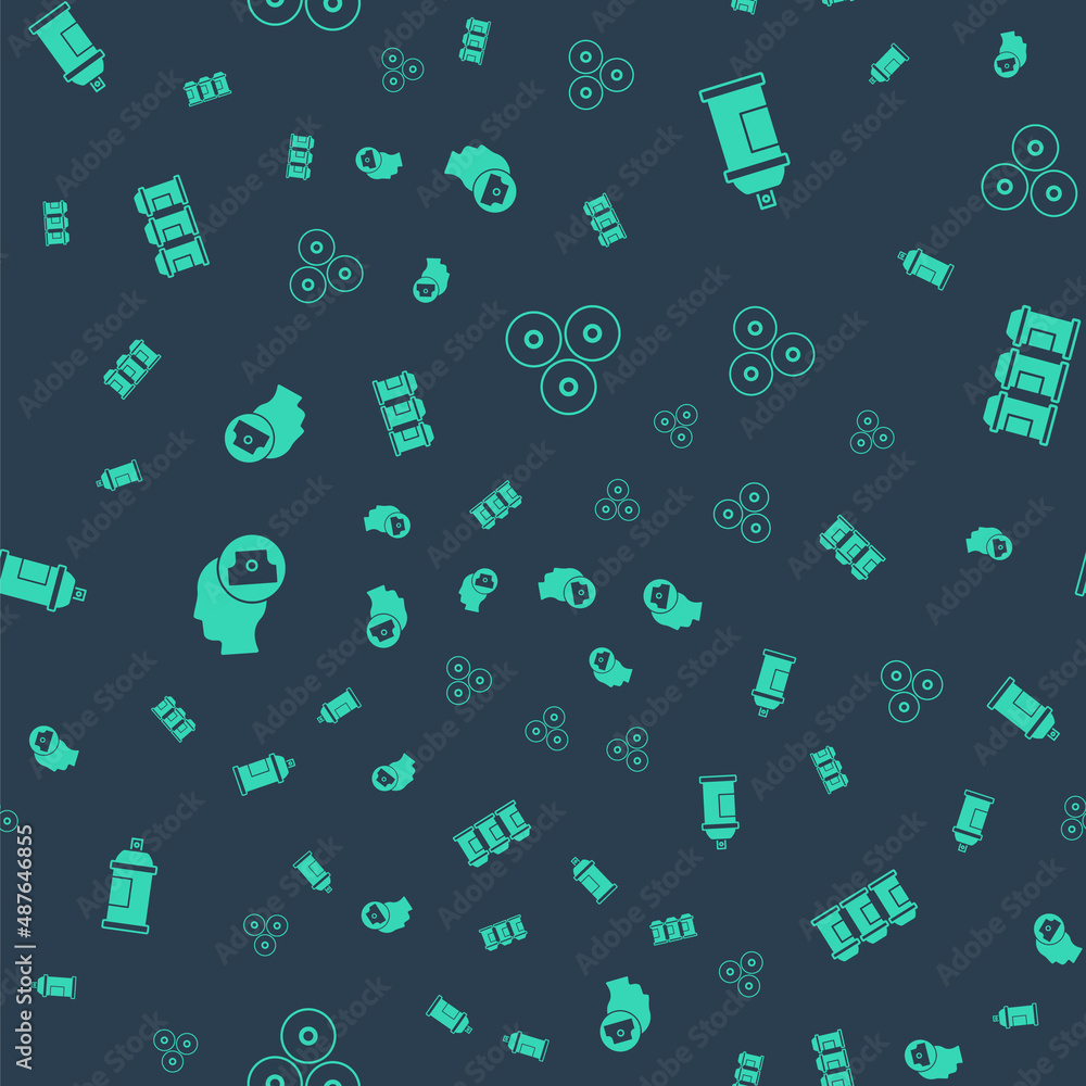 Set Paint spray can, , Spray nozzle cap and on seamless pattern. Vector