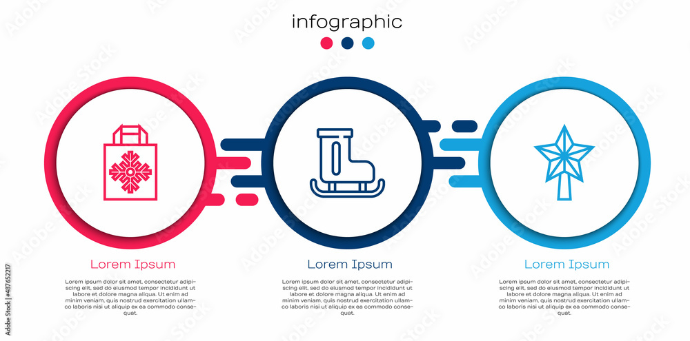 套装圣诞购物袋，花样滑冰鞋和星星。商业信息图模板。矢量
