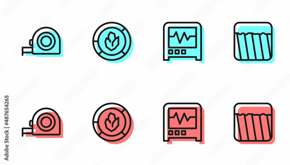 Set line Seismograph, Roulette construction, Soil analysis and Ground icon. Vector