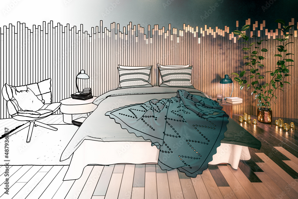 Luxury Bedroom Adaptation with Wooden Accents (draft) - 3D Visualization