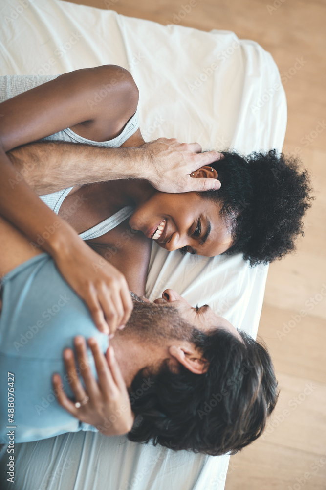 You have the most beautiful face in the world. High angle shot of an affectionate young couple smili