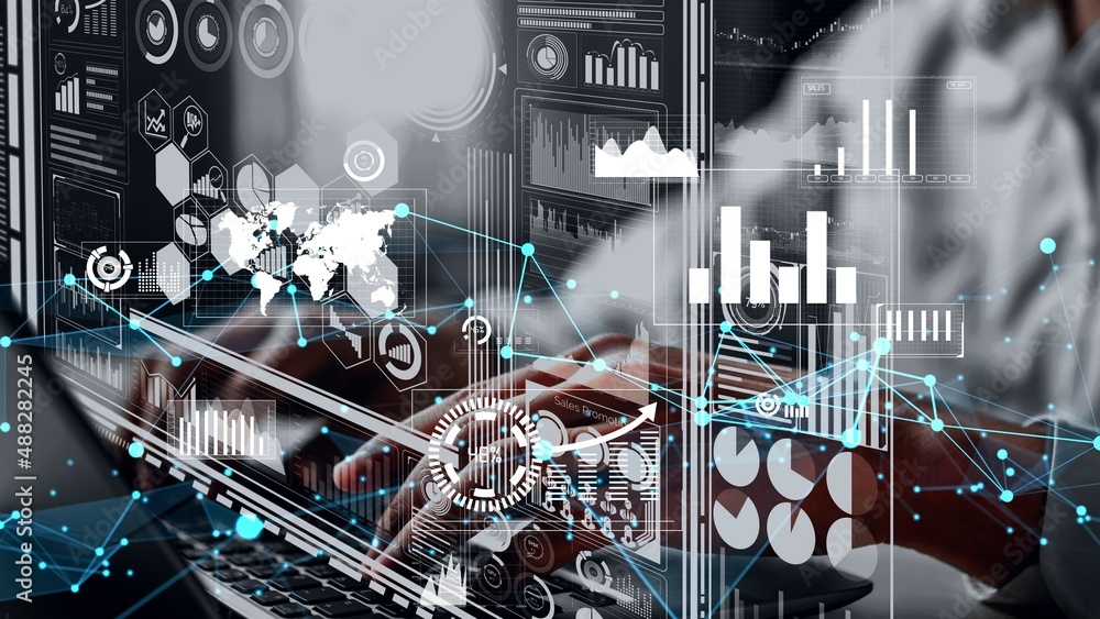 Data Analysis for Business and Finance conceptual. Graphic interface showing future computer technol