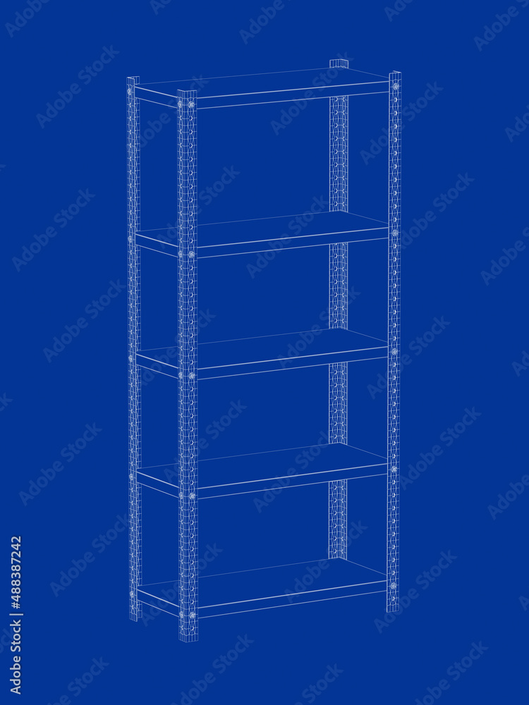 3D wire-frame model of metal shelving unit