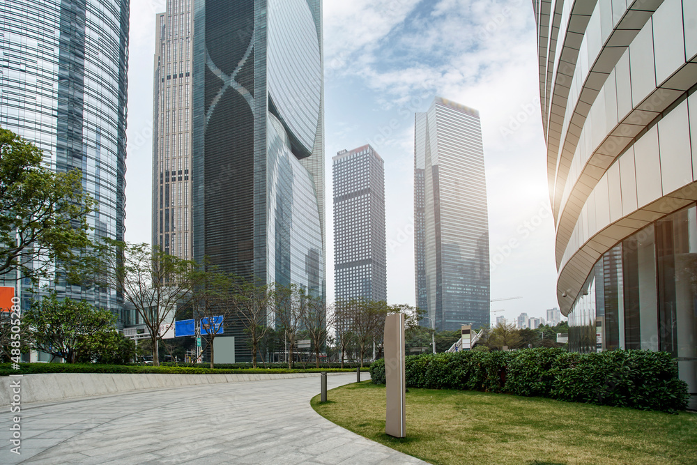 金融区室外摩天大楼的外立面和建筑特写