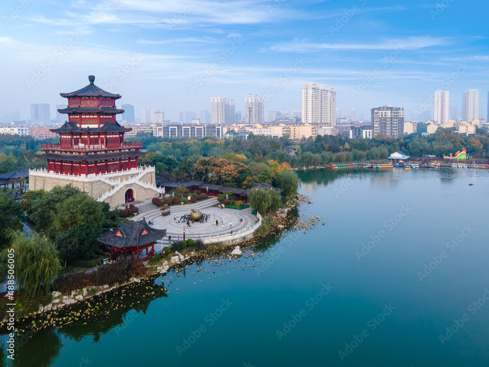 济宁古城建筑景观天际线航拍