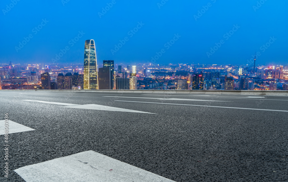 Road and Chinese modern city buildings background