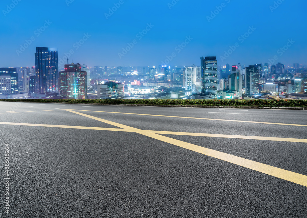 Road and Chinese modern city buildings background