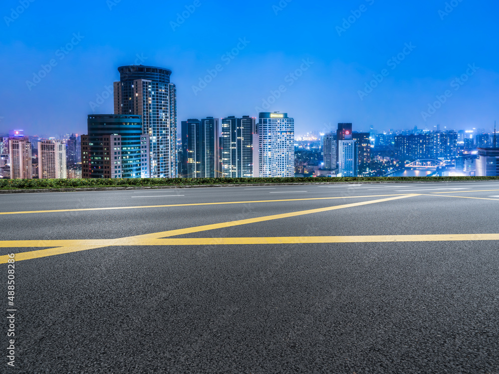 Road and Chinese modern city buildings background