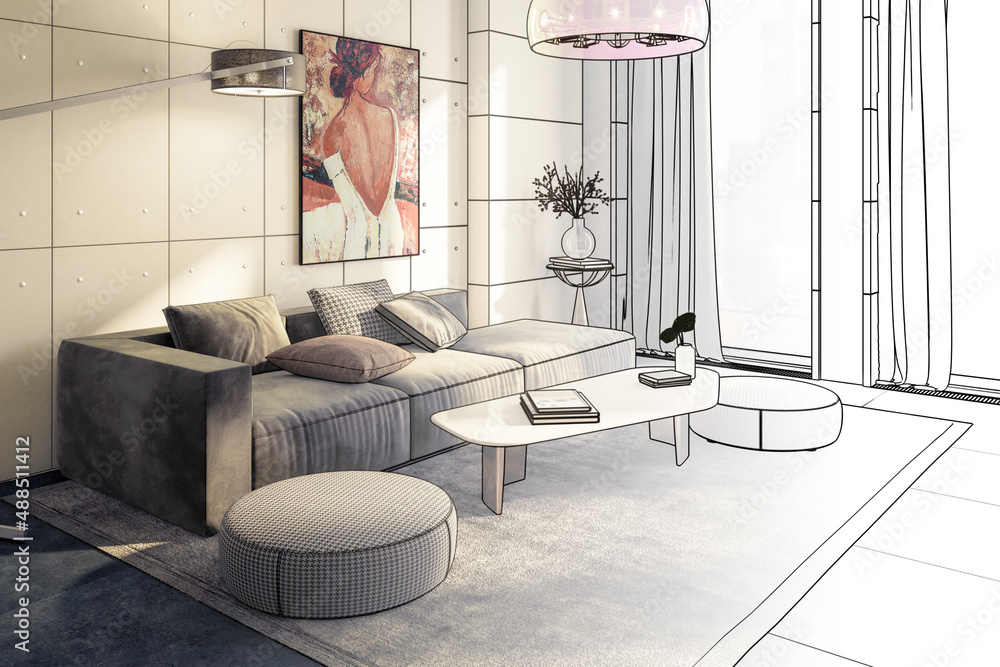 Couch Set & Decorative Art Presentaion Insiede a Penthouse Flat (project)  - 3D Visualization