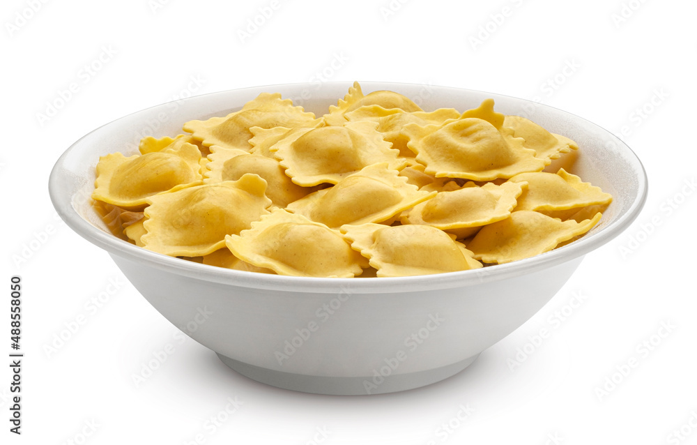 Italian ravioli pasta isolated on white background