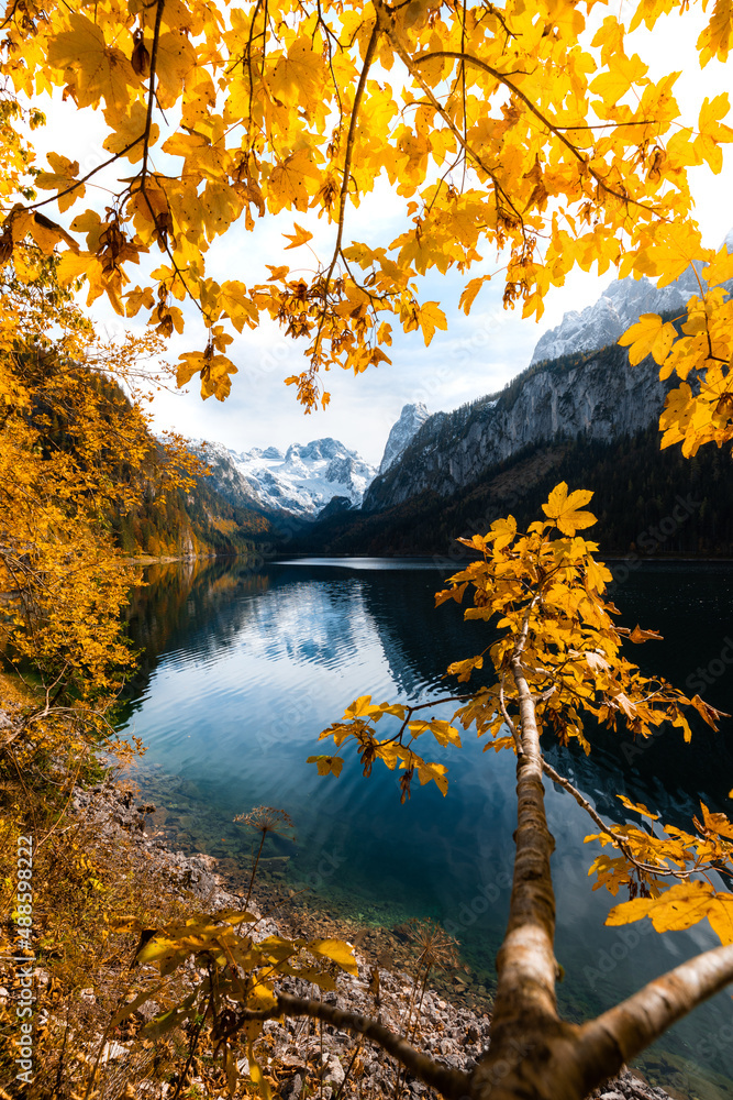 Stunning autumn mountain scenery in the Austrian Alps, Gosau, Salzkammergut, Austria