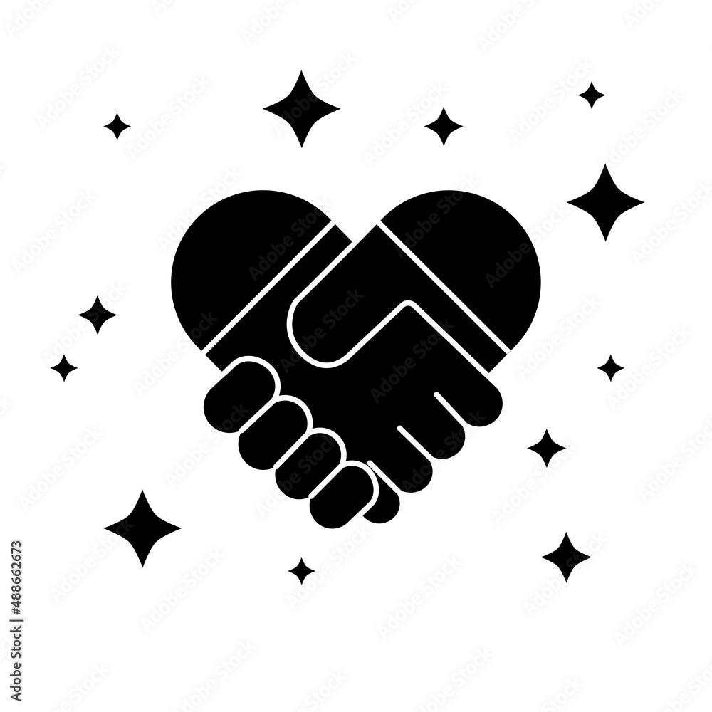 Illustration of handshake silhouette with texture in the form of stars, handshake icon in the form o