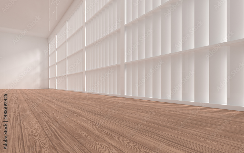 Empty room with wooden floor, 3d rendering.