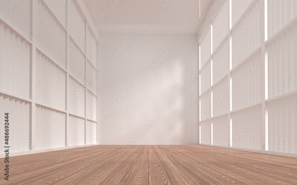 Empty room with wooden floor, 3d rendering.