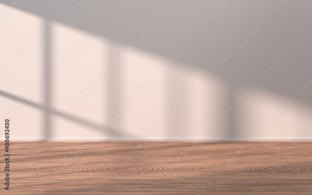 Empty room with wooden floor, 3d rendering.