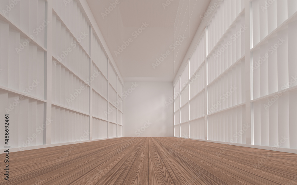 Empty room with wooden floor, 3d rendering.