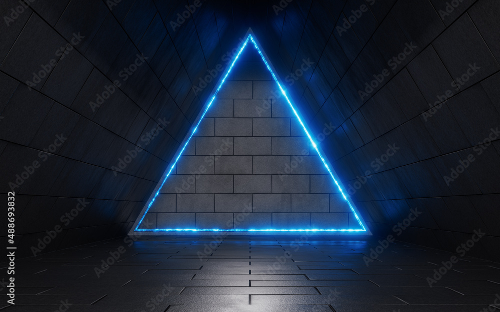 Dark tunnel with brick wall, 3d rendering.