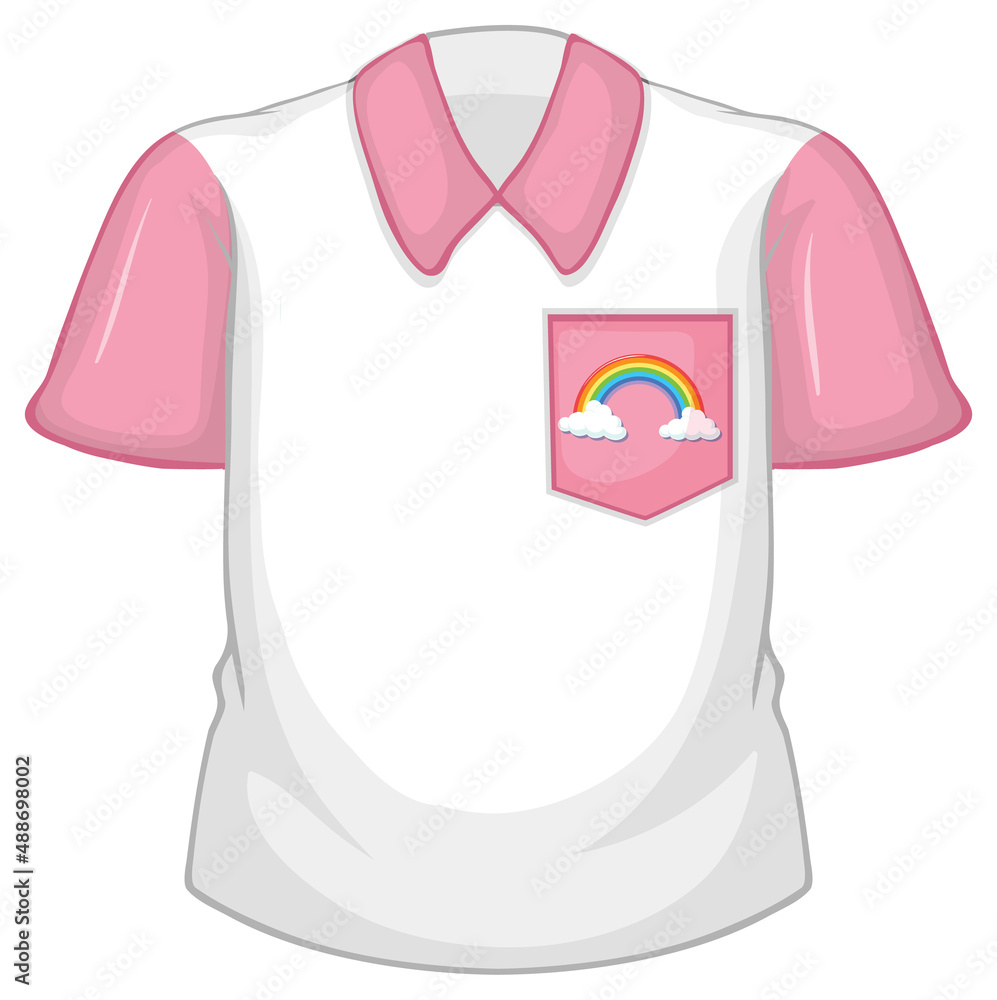 A white shirt with pink sleeves on white background