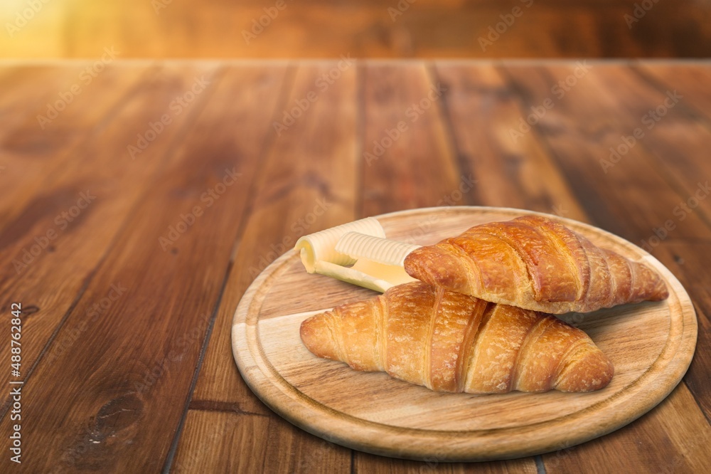 French cuisine. Croissants with butter. Bakery. Organic products. Food