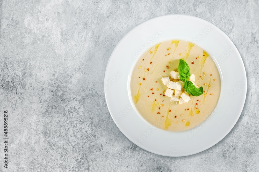 delicious homemade soup with vegetables in the bowl