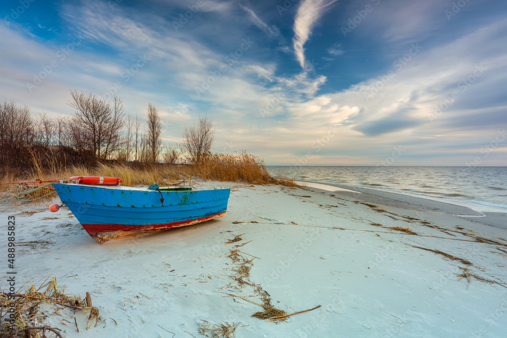 Beautiful beach of the Baltic Sea at sunset in Kuznica, Hel Peninsula. Poland