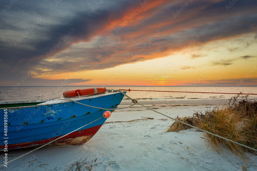 Beautiful beach of the Baltic Sea at sunset in Kuznica, Hel Peninsula. Poland