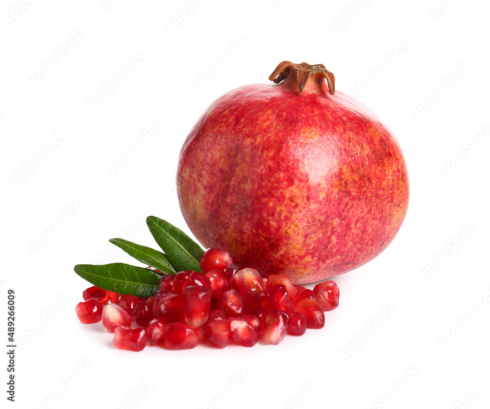 Tasty ripe pomegranate on white background