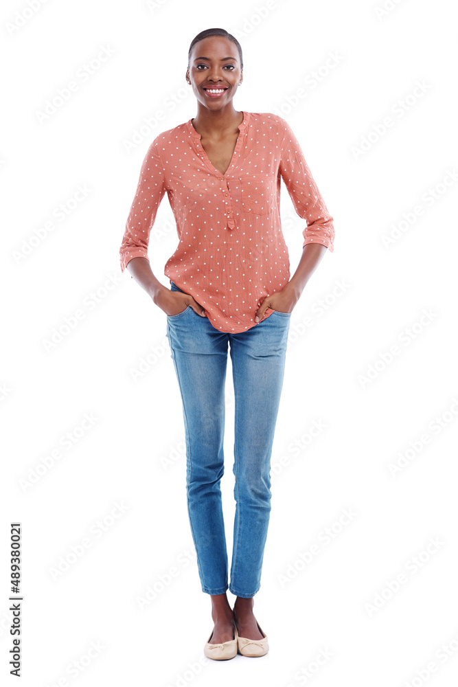 Feeling fresh today. Studio shot of an attractive young woman with her hands in her pockets.