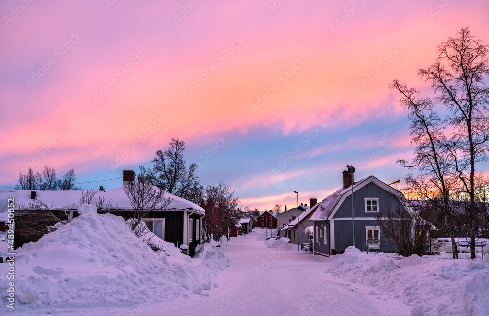 Polar night at Kiruna, the northernmost town in Sweden, Lapland