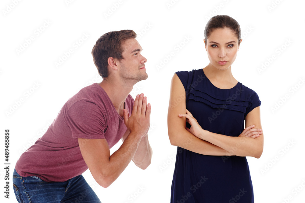 The way to win with a woman. Cropped shot of a gorgeous young couple arguing while standing in a stu