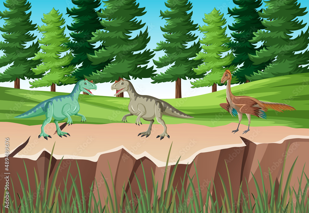 Dinosaur in prehistoric forest scene