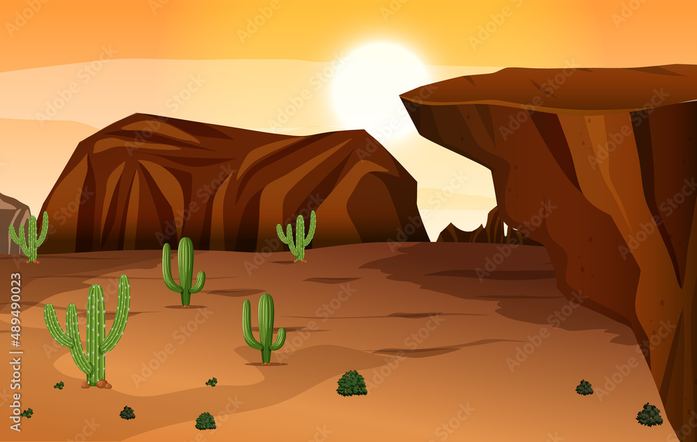 Scene with cactus in the desert