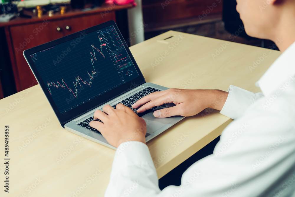 Stock market data chart analysis by ingenious computer software . Investment application display sto