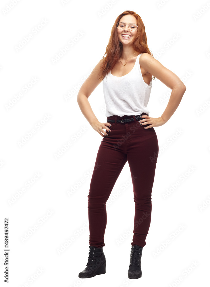 Fabulous fashion. A trendy young woman posing with hands on her hips.