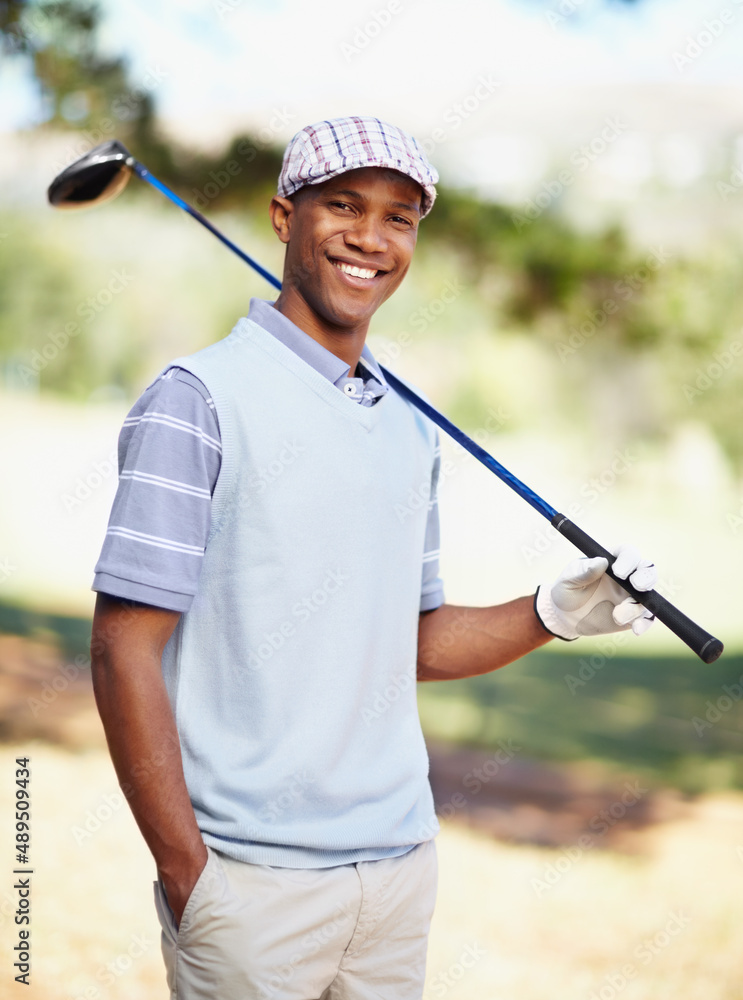 Ive been waiting all week to get on the course. Portrait of a confident african american golf player