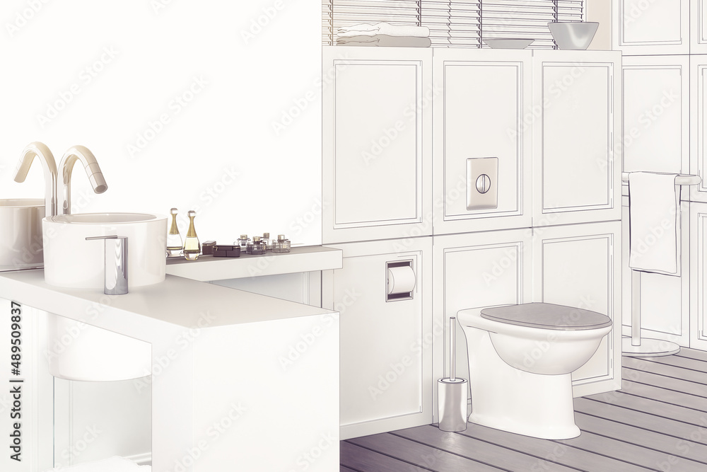 Draft of a bathroom design - 3D Visualization