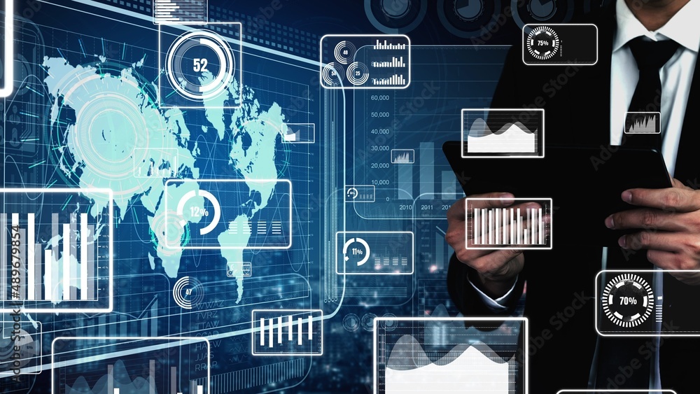 Data Analysis for Business and Finance conceptual. Graphic interface showing future computer technol