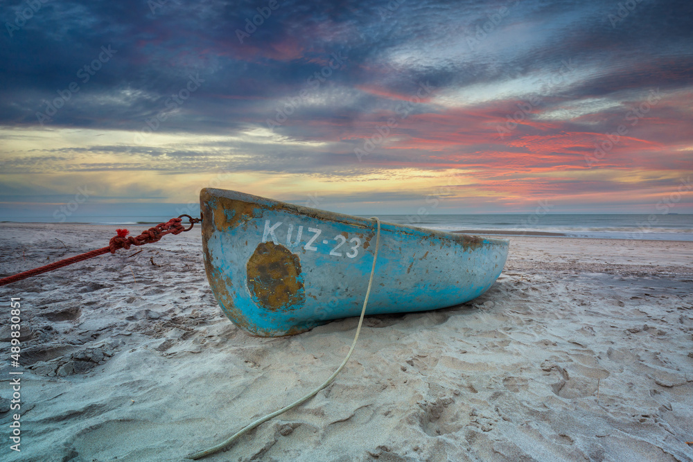 Beautiful beach of the Baltic Sea at sunset in Kuznica, Hel Peninsula. Poland