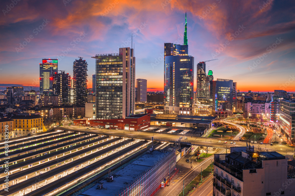 Milan, Italy with modern high rises in Porta Nuova