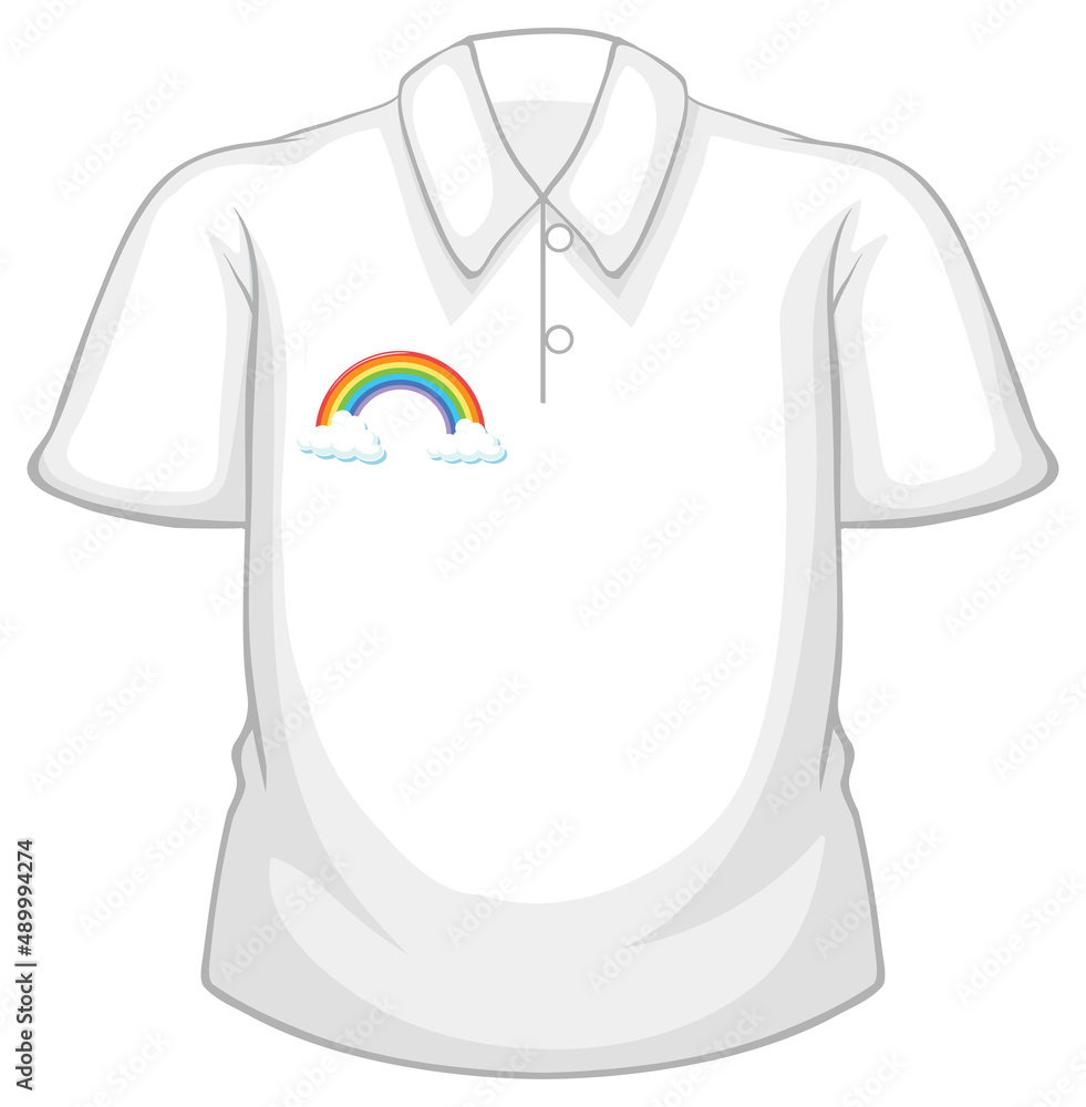 A white shirt with rainbow pattern on white background