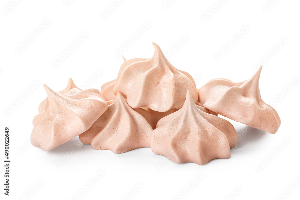 Many sweet meringue isolated on white background