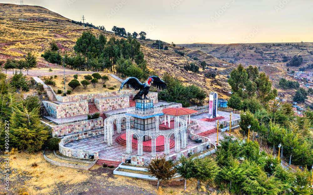 Condor statue at a lookout over Puno on Lake Titicaca in Peru