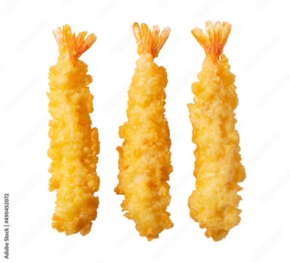 Shrimp tempura placed on a white background