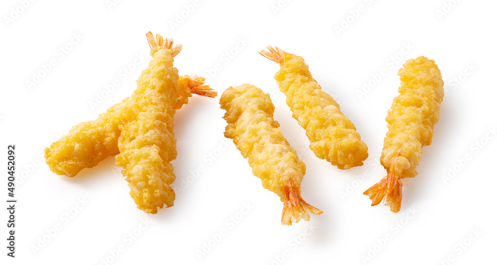 Shrimp tempura placed on a white background