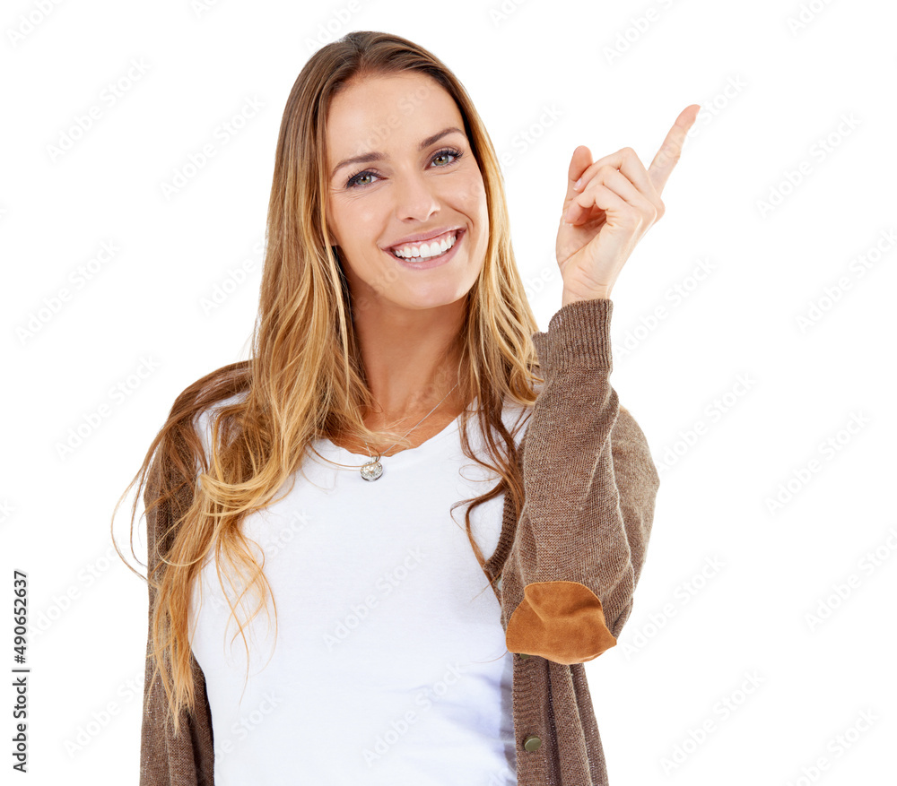 Your message will stand out on the top. Portrait of an attractive young woman posing in the studio.