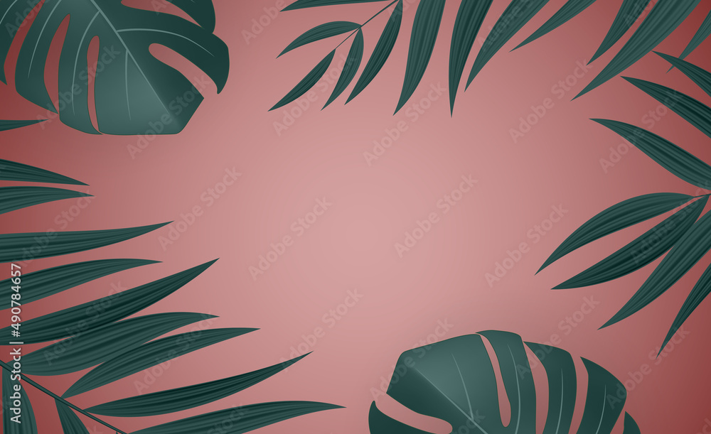 Natural Realistic Green Palm Leaf Tropical Background. illustration